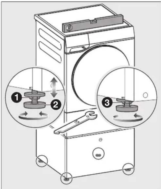 MIELE WTS 610 - Aligning and securing the feet of the plinth - 1