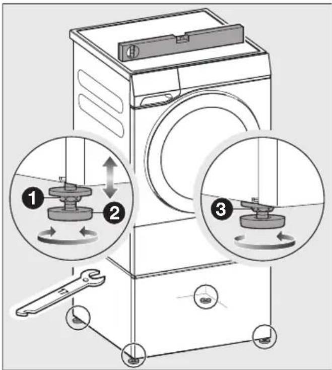 MIELE WTS 610 - Aligning and securing the feet of the plinth - 1