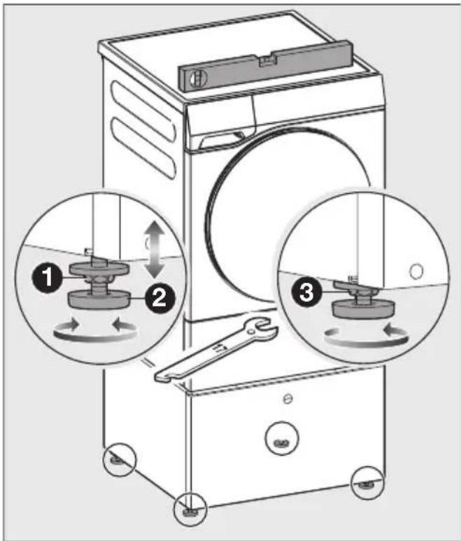 MIELE WTS 610 - Nivelar y bloquear las patas del zócalo - 1