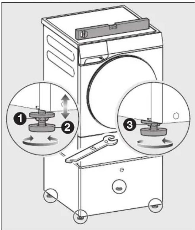 MIELE WTS 610 - Alinhar e bloquear os pés da base - 1