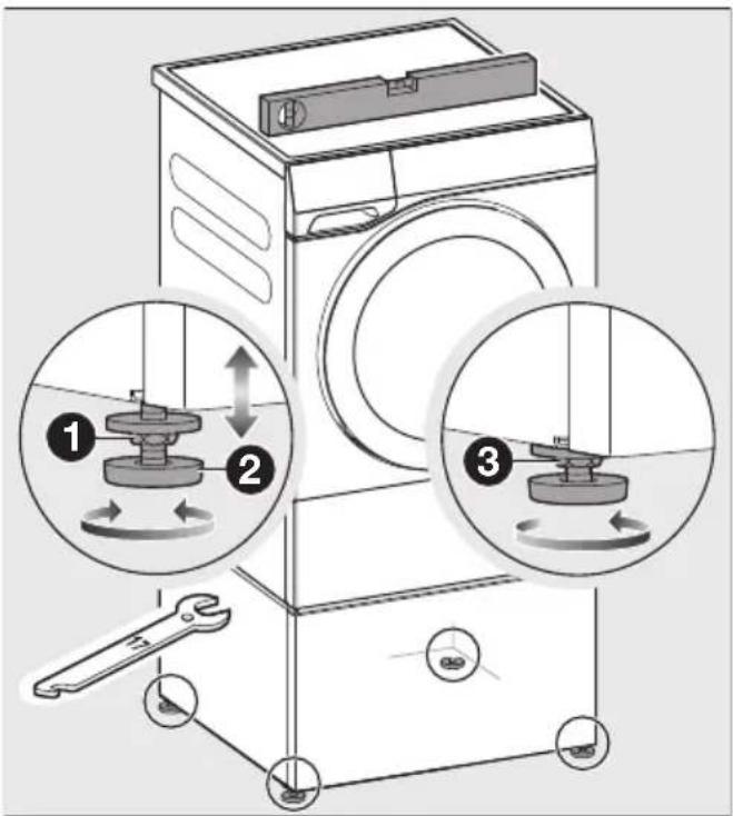 MIELE WTS 610 - Vyrovnání a zakontrování noh soklu - 1
