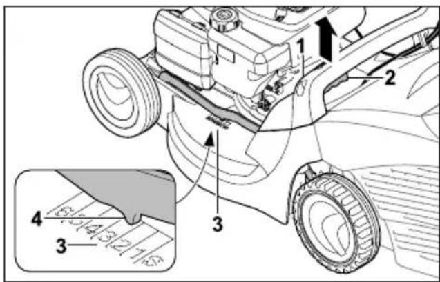 STIHL RM 448 TC - Réglage de la hauteur de coupe - 1