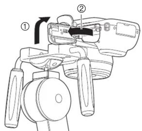 CASIO CST-100M - Insertion et retrait de la batterie et de la carte SD lors de l'utilisation du CAMERA STAND - 1