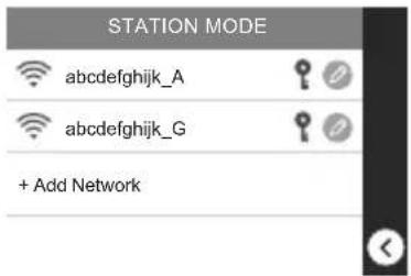 STATION MODE abcdefghijklmnopqrstuvwxyz_A abcdefghijklmnopqrstuvwxyz_G + Add Network