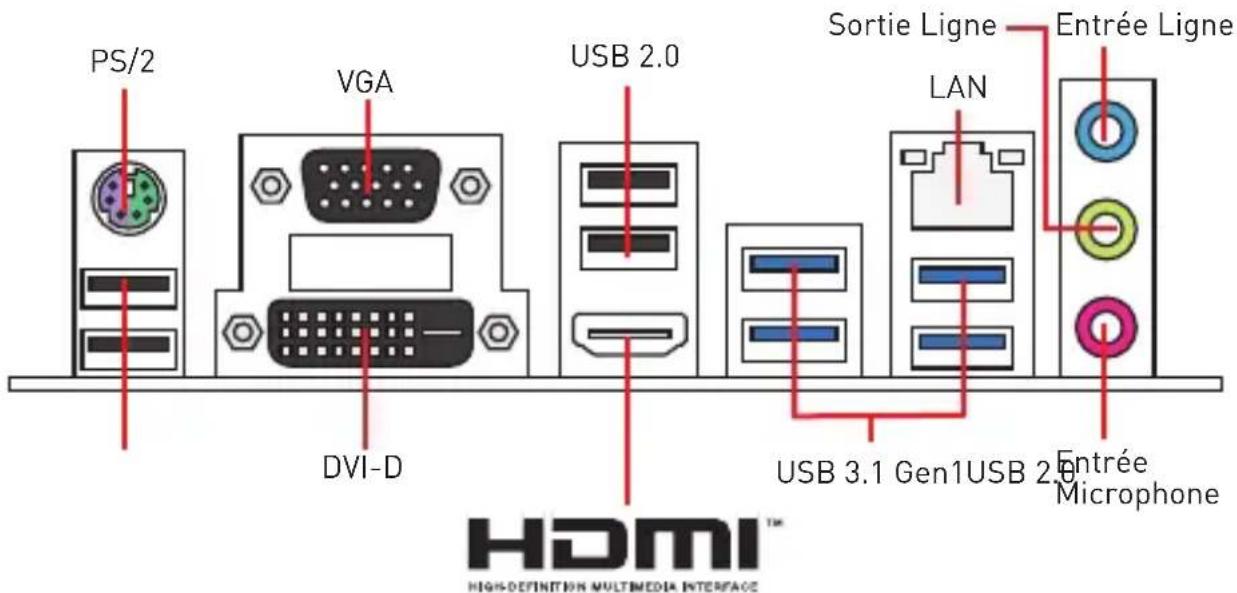 MSI B450M PRO-VDH V2 - Panneau arrière Entrée/ Sortie - 1