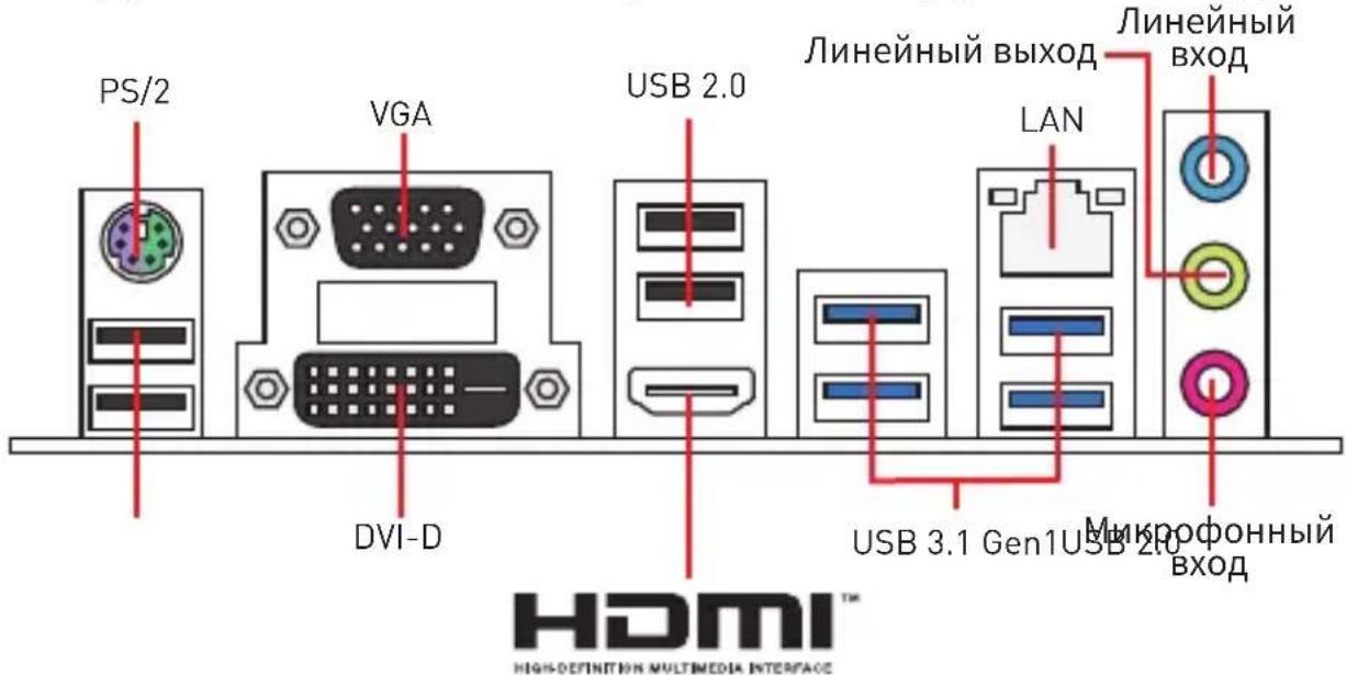 MSI B450M PRO-VDH V2 - Задняя панель портов ввода/ вывода - 1