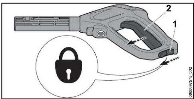 STIHL RE 80 X - Squeezing and locking the spray gun trigger - 2