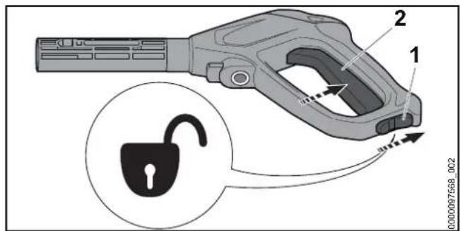 STIHL RE 80 X - Actionnement et verrouillage de la gâchette du pistolet - 1