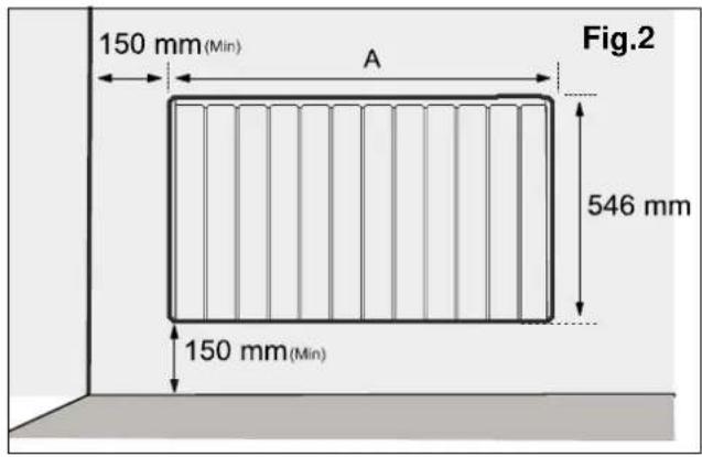 DIMPLEX RCE 100 - Assembly, installation, minimum clearance - 2