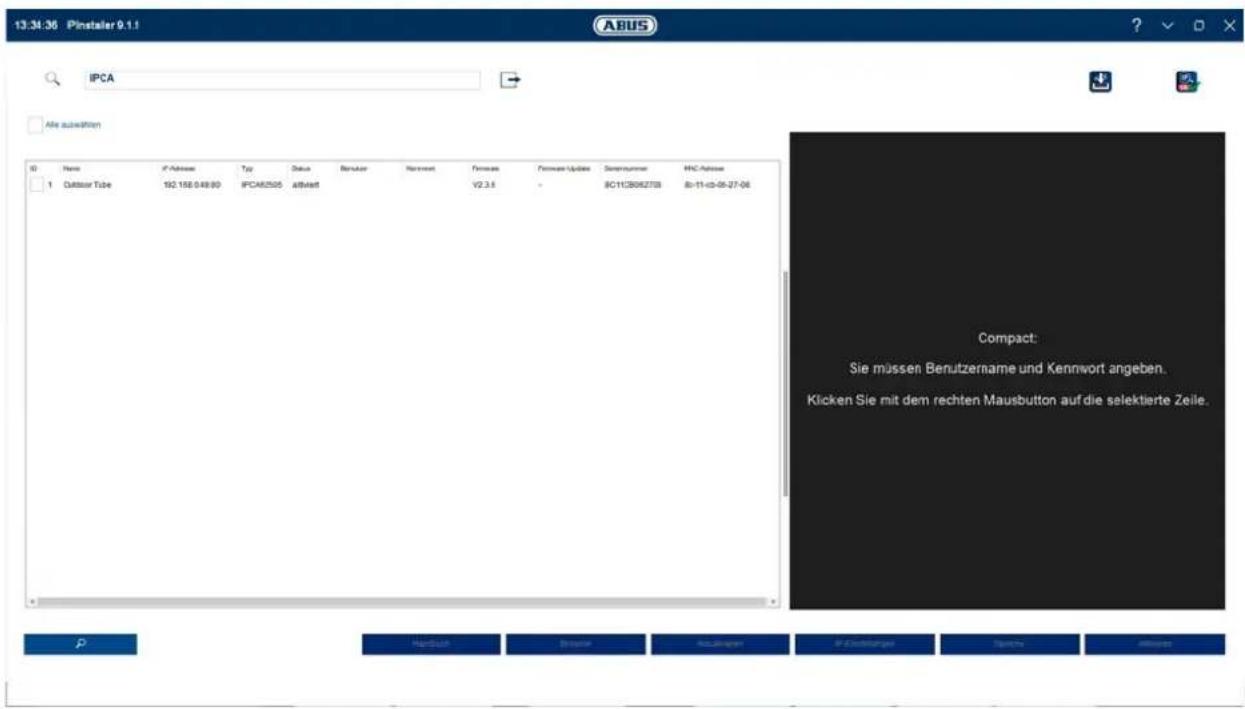 ABUS IPCB44510B - Using the ABUS IP Installer for camera search - 2