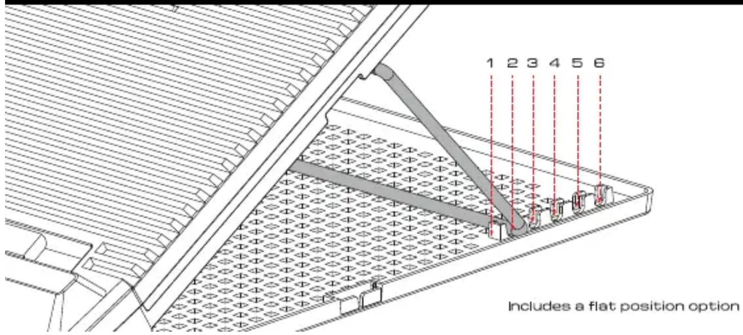 1 2 3 4 5 6 Includes a flat position option