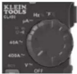 KLEIN TOOLS CL401 μA~ Hz °C U-6 45A~ 400A~ V~ OFF