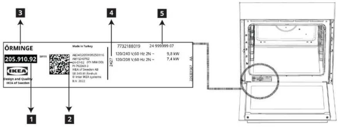 IKEA ÖRMINGE 205.910.92 - Rating Plate Location - 1