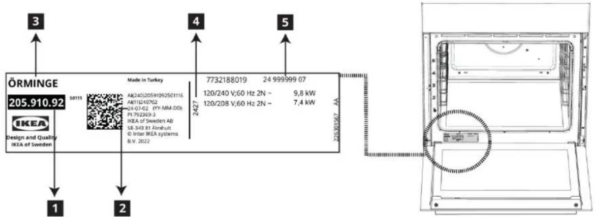 IKEA ÖRMINGE 205.910.92 - Emplacement de la plaque signalétique - 1