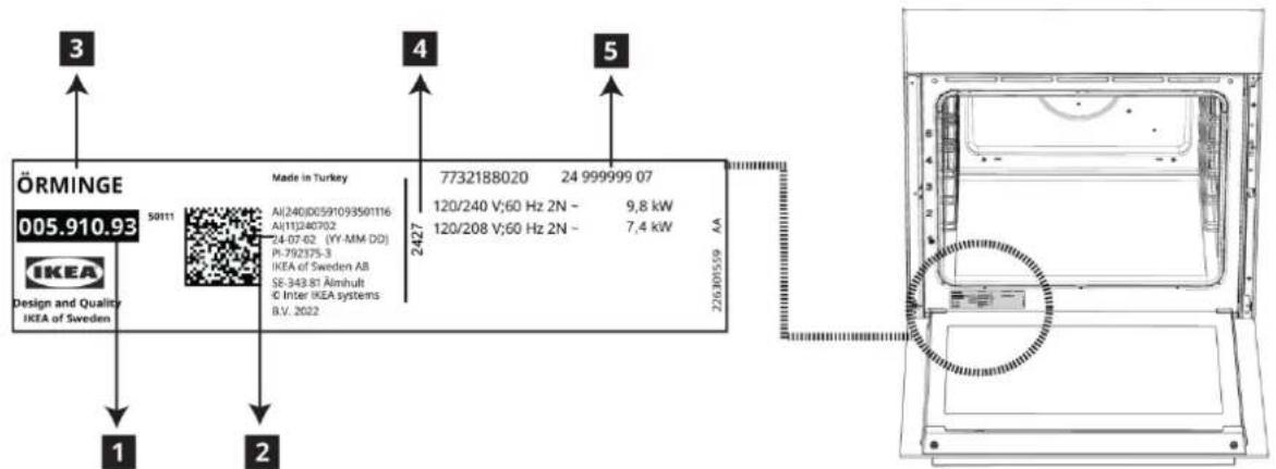 IKEA ÖRMINGE 005.910.93 - Emplacement de la plaque signalétique - 1