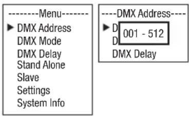 Cameo ROOT PAR BATTERY - USTAWIANIE ADRESU STARTOWEGO DMX - 1