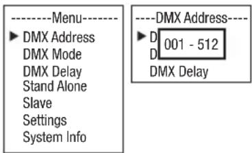 Cameo ROOT PAR BATTERY - IMPOSTAZIONE DELL'INDIRIZZO DI AVVIO DMX - 1