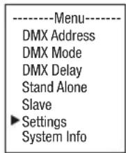 Cameo ROOT PAR BATTERY - USTAWIENIA SYSTEMU (Settings) - 1
