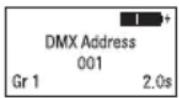 Cameo ROOT PAR BATTERY - SCHERMATA PRINCIPALE MODALITÀ DI FUNZIONAMENTO DMX - 1