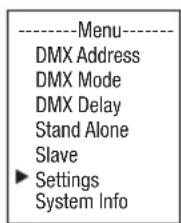 Cameo ROOT PAR BATTERY - MPOSTAZIONI DI SISTEMA (Settings) - 1