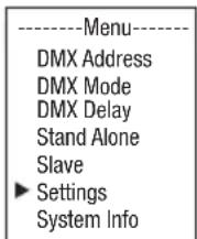 Cameo ROOT PAR BATTERY - PARAMÈTRES DU SYSTÈME (Settings) - 1