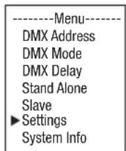 Cameo ROOT PAR BATTERY - CONFIGURACIÓN DEL SISTEMA (Settings) - 1