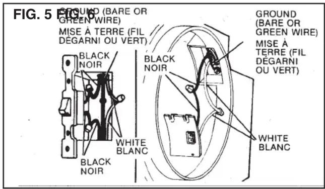 FIG. 5 GROUND (BARE OR GREEN WIRE) MISE À TERRE (FIL DÉGARNI OU VERT) BLACK NOIR WHITE BLANC BLACK NOIR GROUND (BARE OR GREEN WIRE) MISE À TERRE (FIL DÉGARNI OU VERT) WHITE BLANC