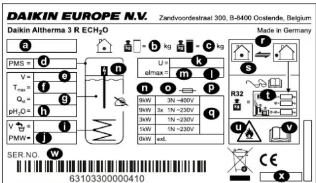DAIKIN EHSH04P30D3 - Information on the type plate - 1