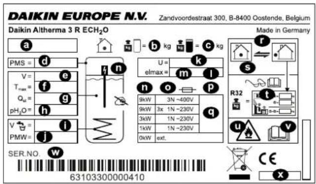 DAIKIN EHSH04P30D3 - Indications sur la plaque signalétique - 1