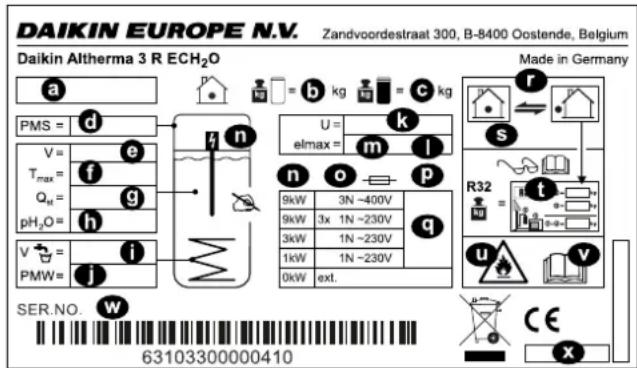DAIKIN EHSH04P30D3 - Dados na chapa de características - 1