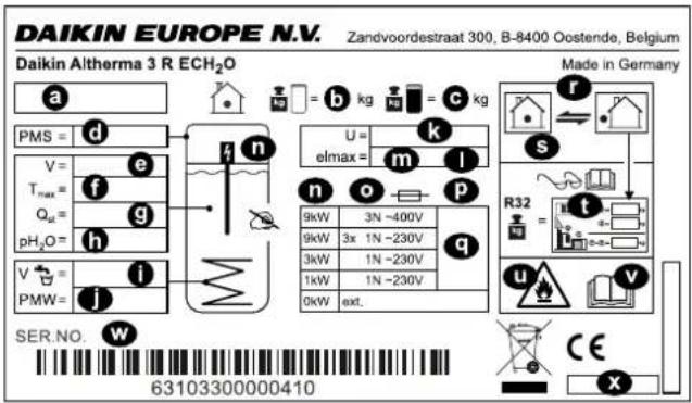 DAIKIN EHSH04P30D3 - Datos de la placa de características - 1