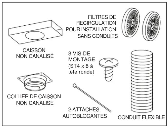 BROAN B5330SSC - CONTENU DE L'ENSEMBLE MODÈLE RK56 POUR HOTTE SANS CONDUITS - 1