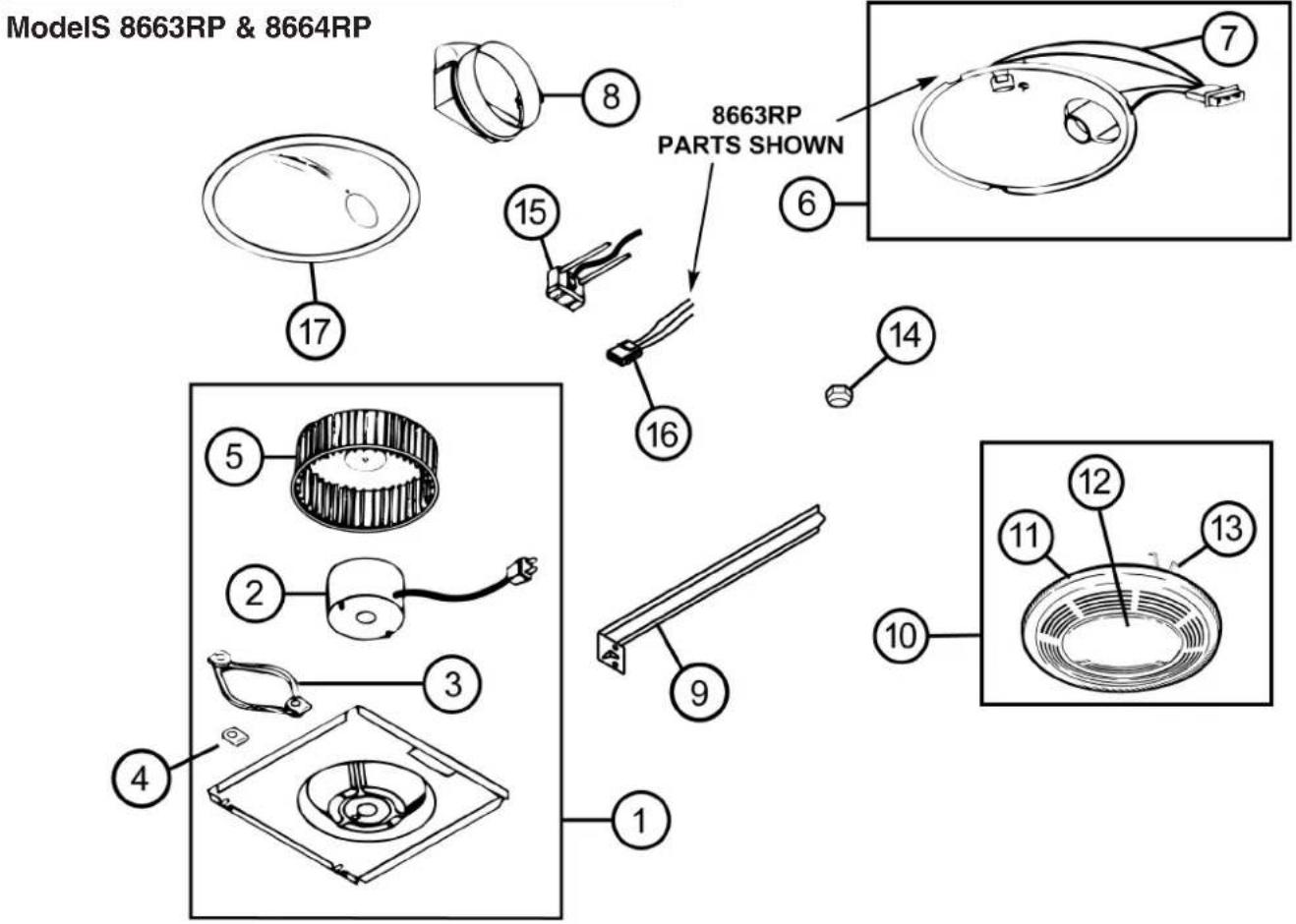 NuTone 8663RP - SERVICE PARTS - 1