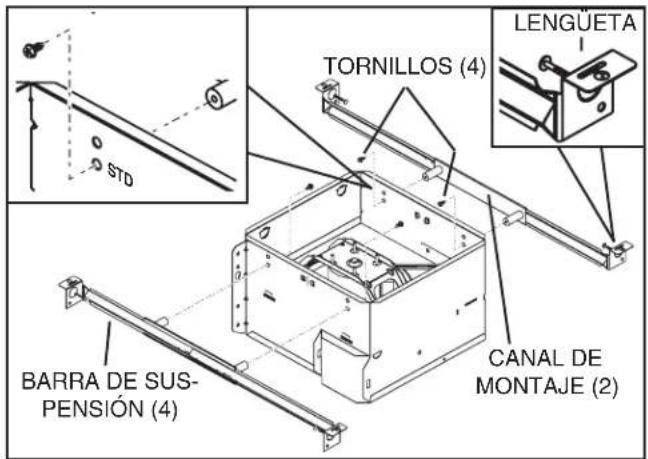 NuTone QTXEN110 - 1b. Instale la cubierta en cualquier parte entre las armaduras, viguetas o viguetas "I" por medio de barras de suspensión. - 1
