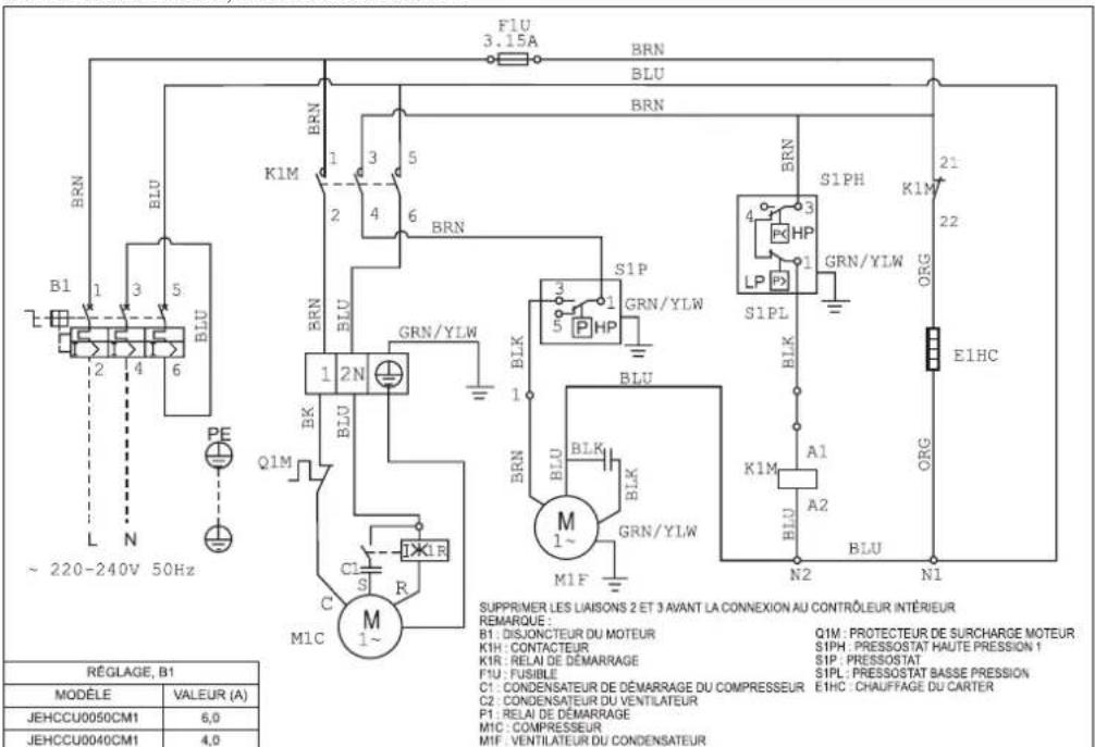 DAIKIN JEHSCU0200CL3 - Remarque importante : Tous les câblages et toutes les connexions au groupe frigorifi que doivent être réalisés conformément aux codes locaux. - 1