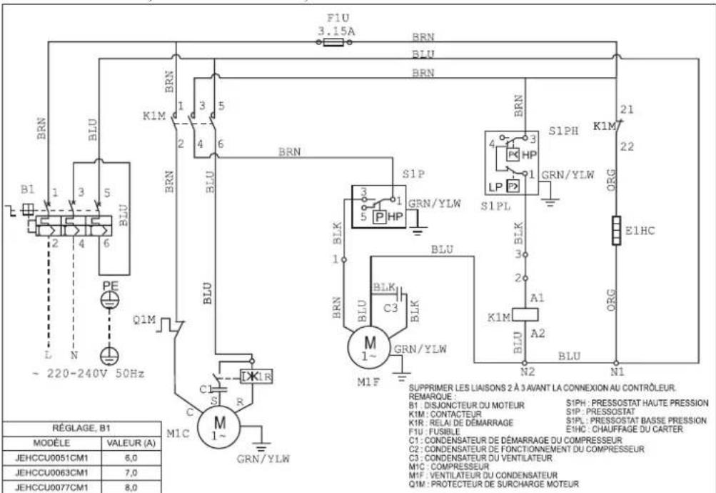 DAIKIN JEHSCU0200CL3 - Remarque importante : Tous les câblages et toutes les connexions au groupe frigorifi que doivent être réalisés conformément aux codes locaux. - 2