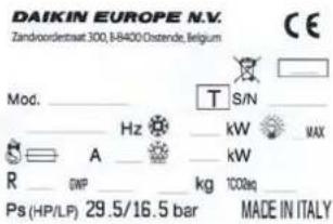 DAIKIN LMSLN400AW1 - Tabella riassuntiva delle targhette - 1