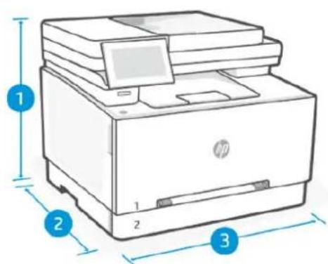 HP Color LaserJet Pro MFP 3302fdw - Dimensions de l'imprimante - 1