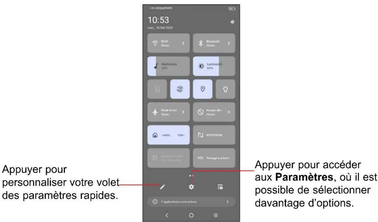 TCL 406 - Volet de réglages rapides - 1