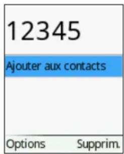 12345 Ajouter aux contacts Options Supprim.