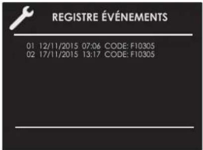 REGISTRE ÉVÉNEMENTS 01 12/11/2015 07:06 CODE: F10305 02 17/11/2015 13:17 CODE: F10305