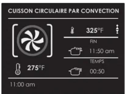 CUISSON CIRCULAIRE PAR CONVECTION 325°F FIN 11:50 am TEMPS 00:50 275°F 11:00 am