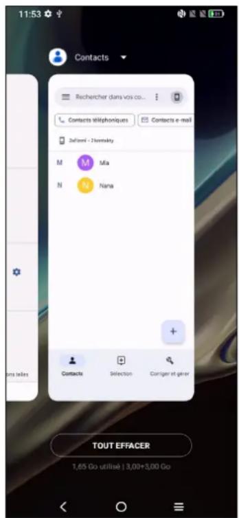 11:53 Contacts Rechercher dans vos co... Contacts Véphoniques Contacts e-mail Delvani - 20mmkty M Mia N Nara + Contacts Selection Correct et gérer TOUT EFFACER 1,65 Go utilisé | 3,00+3,00 Go