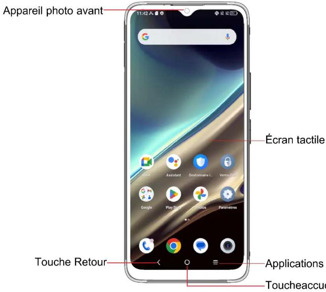 Appareil photo avant 11:42 Écran tactile Mirt Assistant Gestionnaire I... Verracell Google Play State Photos Paramètres Touche Retour Applications Toucheaccue