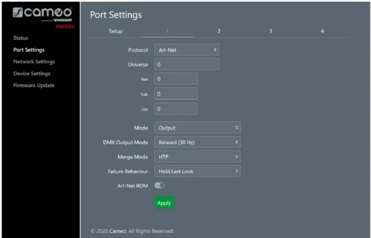 Cameo XNODE 4 - PORT SETTINGS – NETZWERKEINSTELLUNGEN - 1
