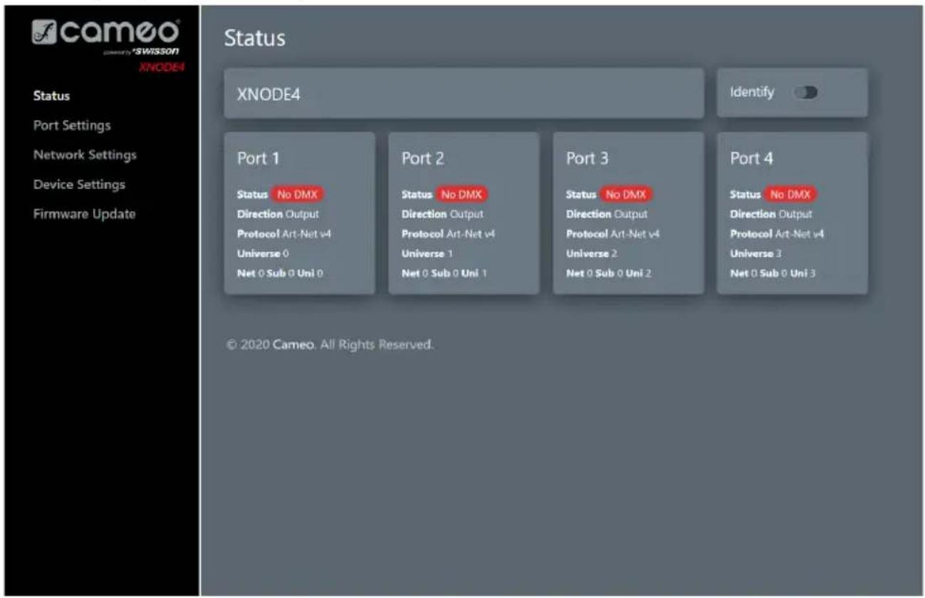 Cameo XNODE 4 - STATUS PAGE - 1