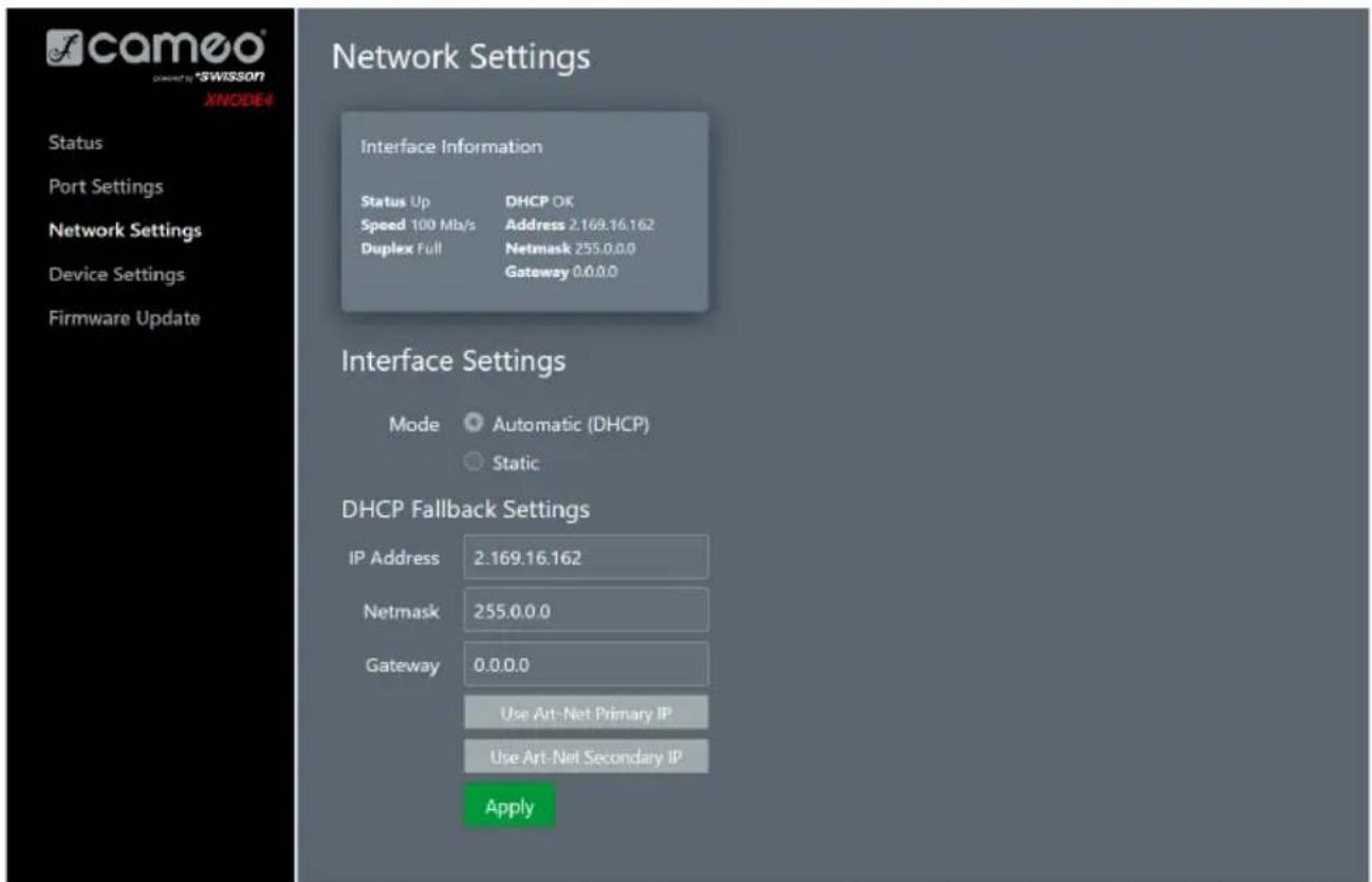 Cameo XNODE 4 - NETWORK SETTINGS – NETZWERKEINSTELLUNGEN - 1