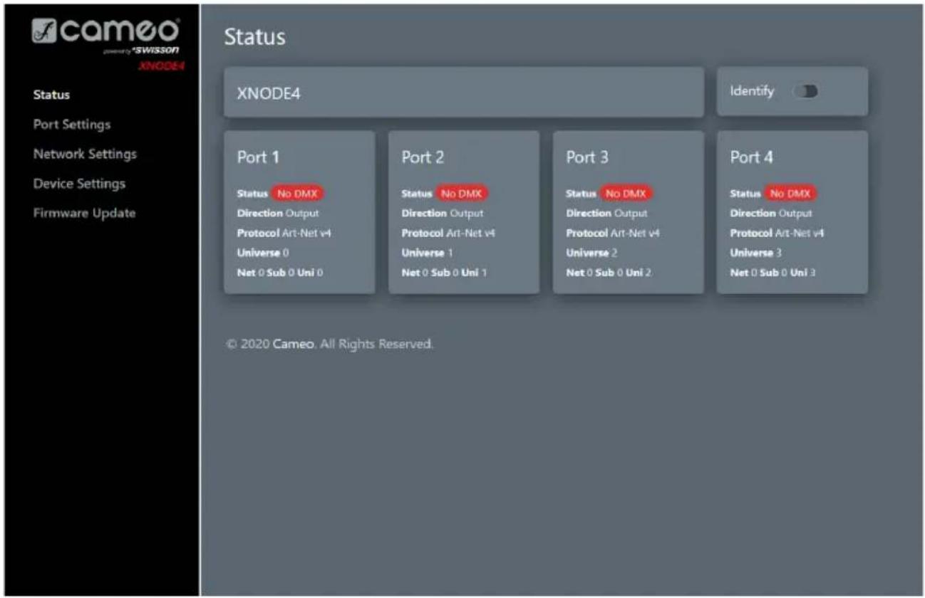Cameo XNODE 4 - STRONA STATUSU - 1