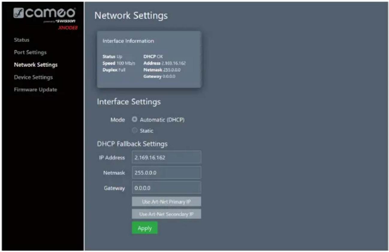 Cameo XNODE 8 - PÁGINA DE CONFIGURACIÓN DE LA RED - 1