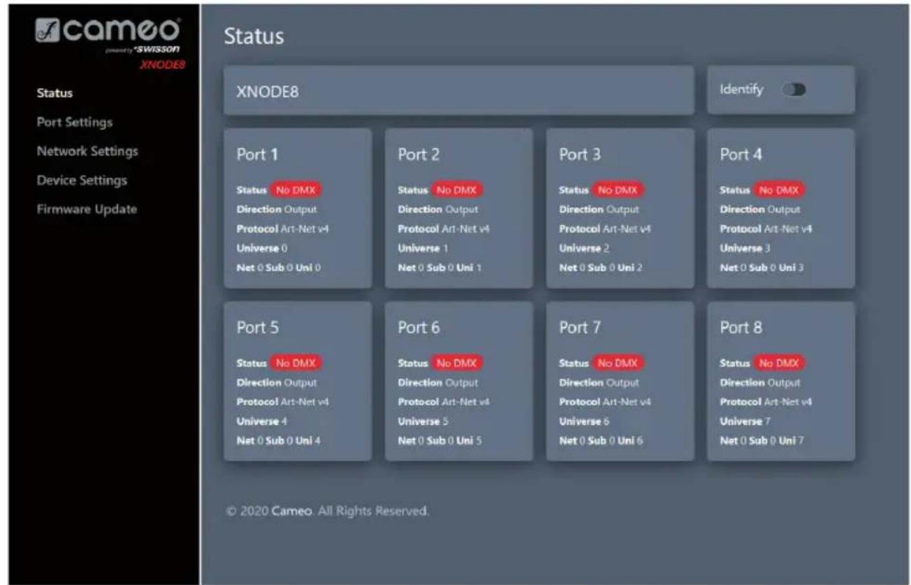 Cameo XNODE 8 - STATUS PAGE - 1